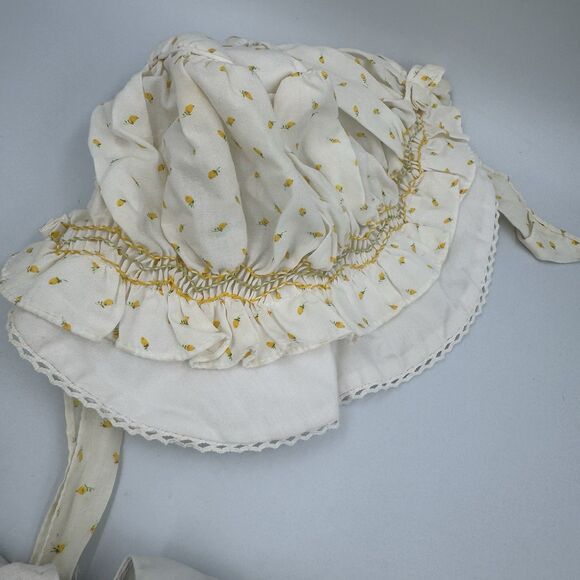 Vintage Nannette Dress Bonnet Set Baby Girls Small Smocked Lace Made USA 70s - Picture 4 of 8